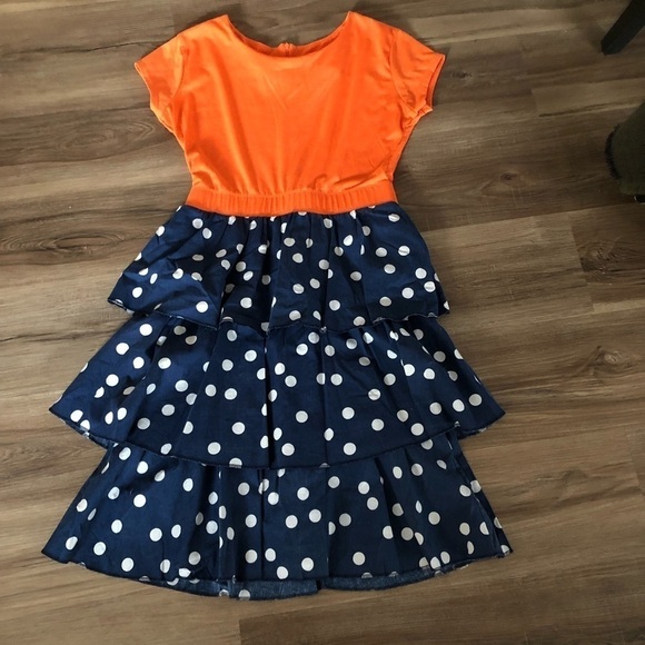 Shabby Apple Orang Blue White Poke A Dot Tier Dress size Medium - Picture 1 of 6